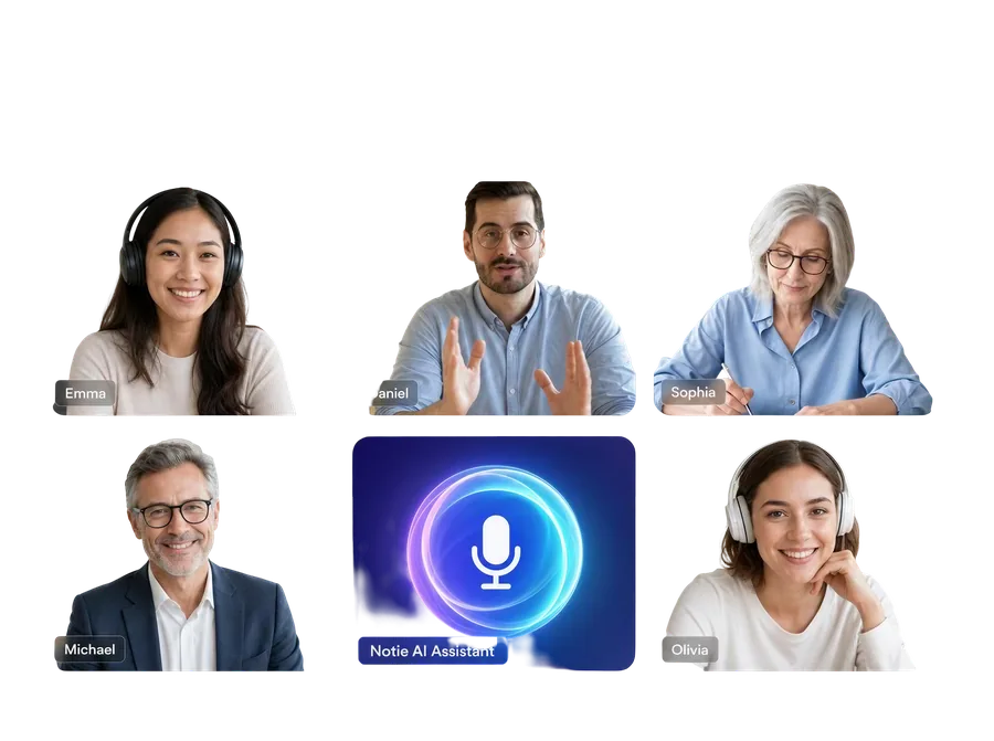 Notie meeting assistant joining a video call with five participants